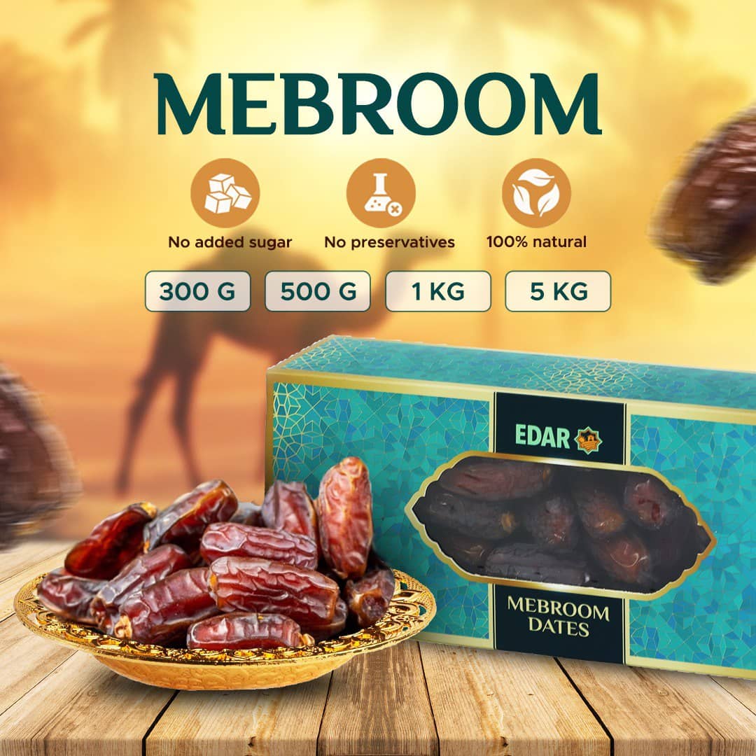 EDAR Mebroom Dates — product box with elongated dates in gold tray